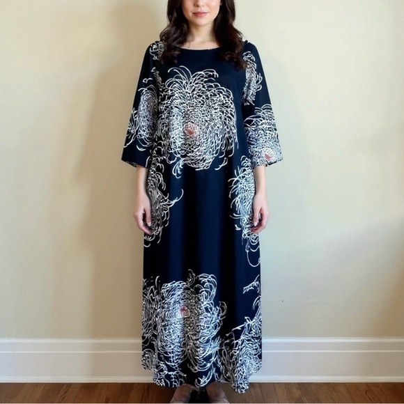 vintage 60s 70s kaftan maxi dress hippie Hawaiian caftan mumu trapeze mod M L - Picture 1 of 10